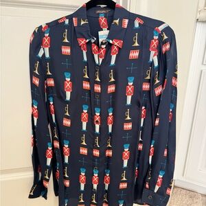 J. McLaughlin Navy Toy Soldier Pattern Shirt Sz S Retail $228. Fast ship!